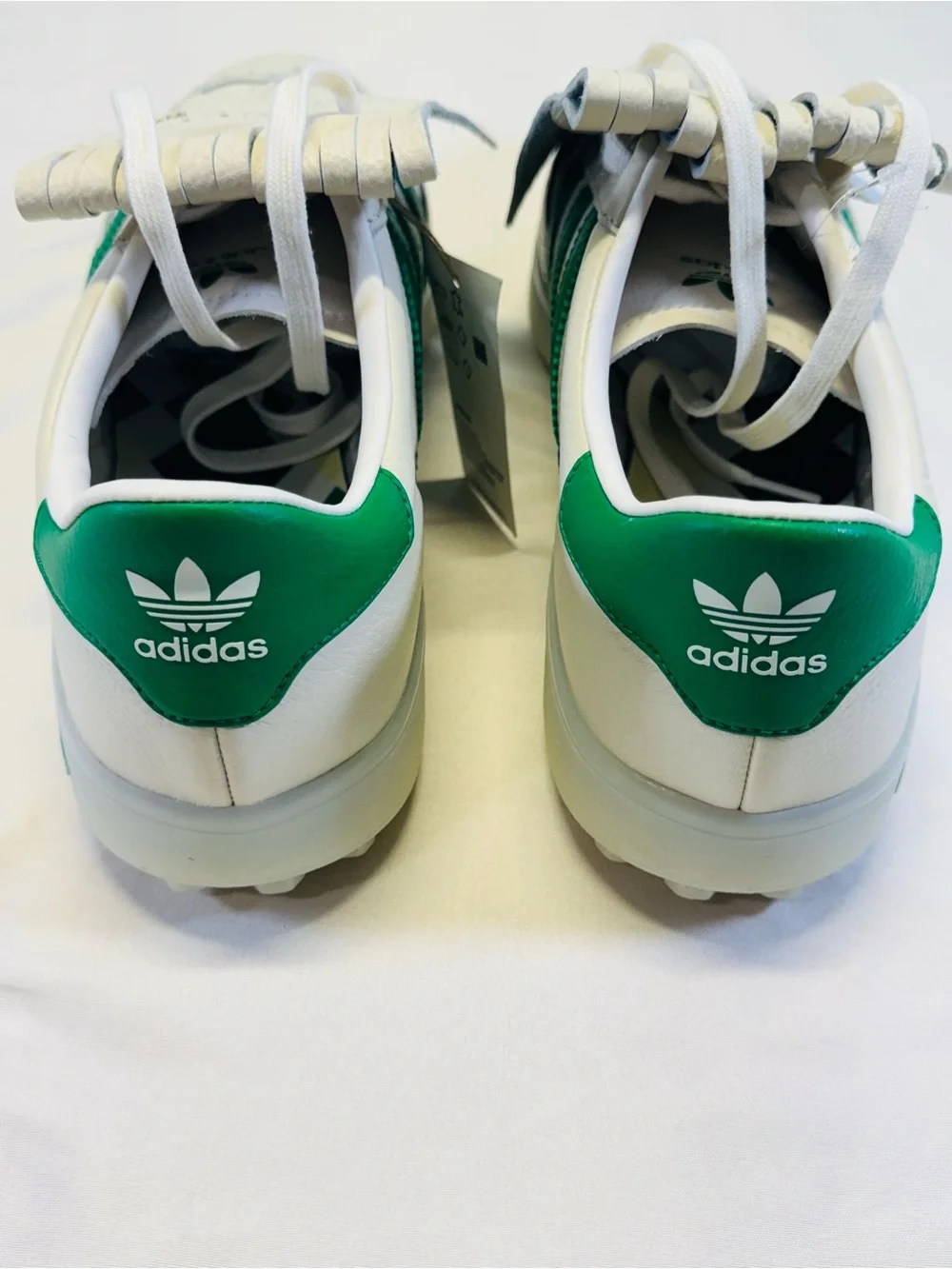 adidas White & Green Leather Golf Sneakers